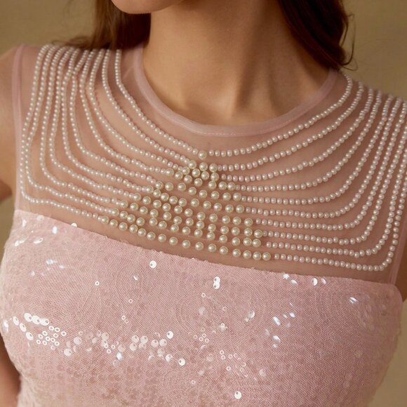 Pink Party Women's Faux Pearl Detail Sequin Dress - Picture 6 of 6